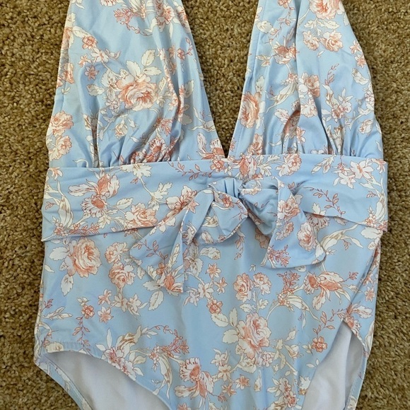 We Wore What- “Brooklyn” Pastel Floral Halter One Piece Swimsuit - Picture 8 of 8